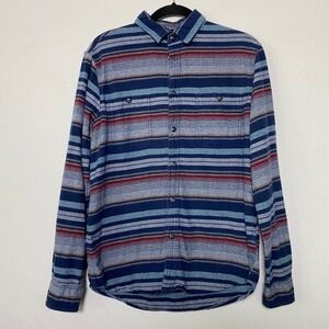 Sonoma Blue Gray Striped Flannel Mens Medium Outdoor Heritage Casual‎ Woodsman